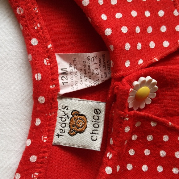 vintage teddy's choice red daisy collared peplum top 12 months baby girl - Picture 3 of 5